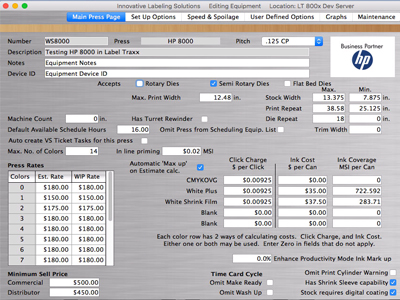 HP Indigo 8000 costing available in Label Traxx